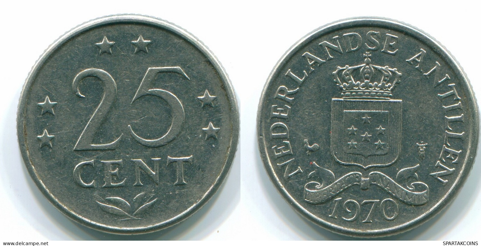 25 CENTS 1970 NIEDERLÄNDISCHE ANTILLEN Nickel Koloniale Münze #S11435.D.A - Niederländische Antillen