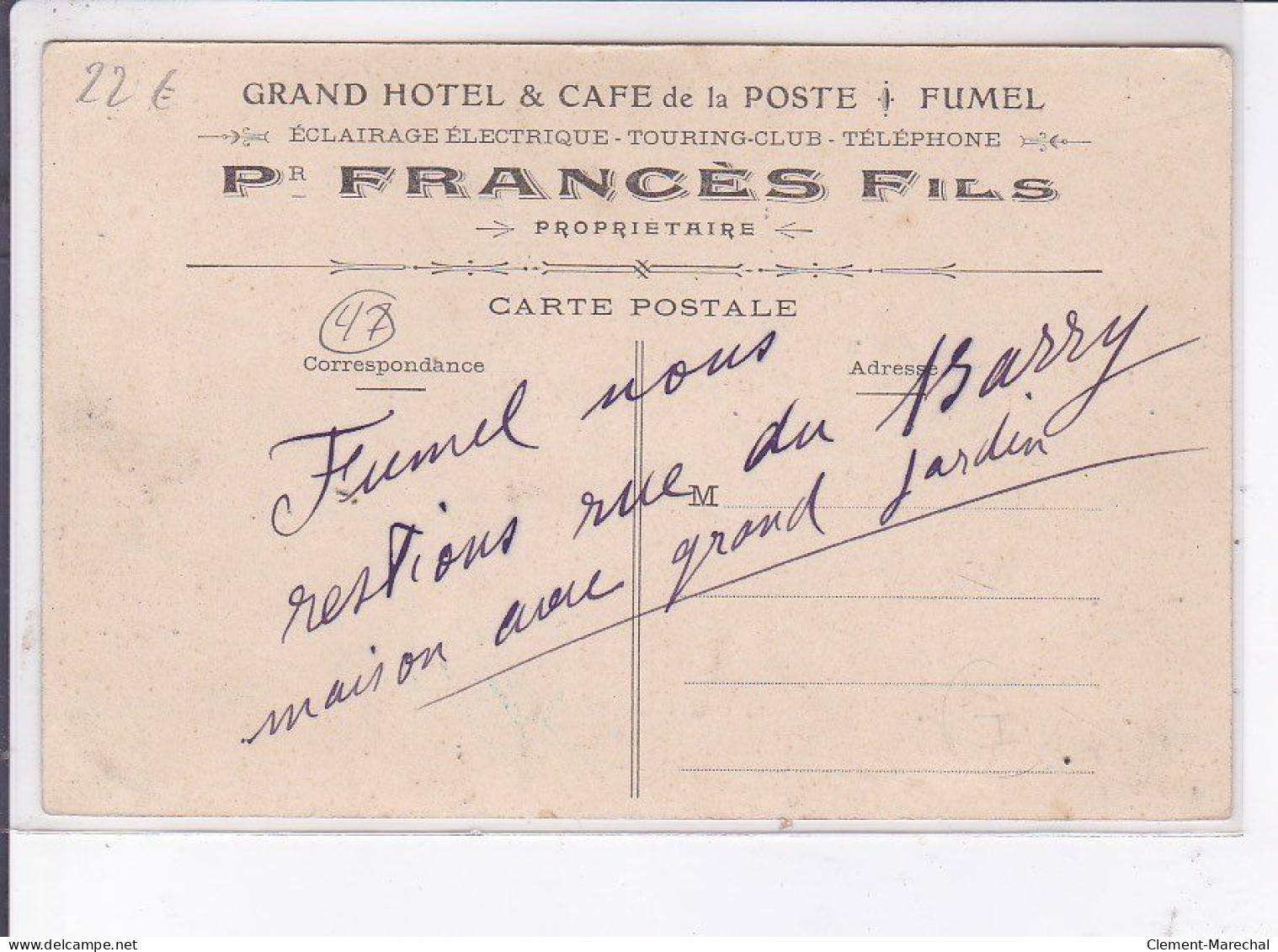 FUMEL: Grand Hôtel Et Café De La Poste - Très Bon état - Fumel