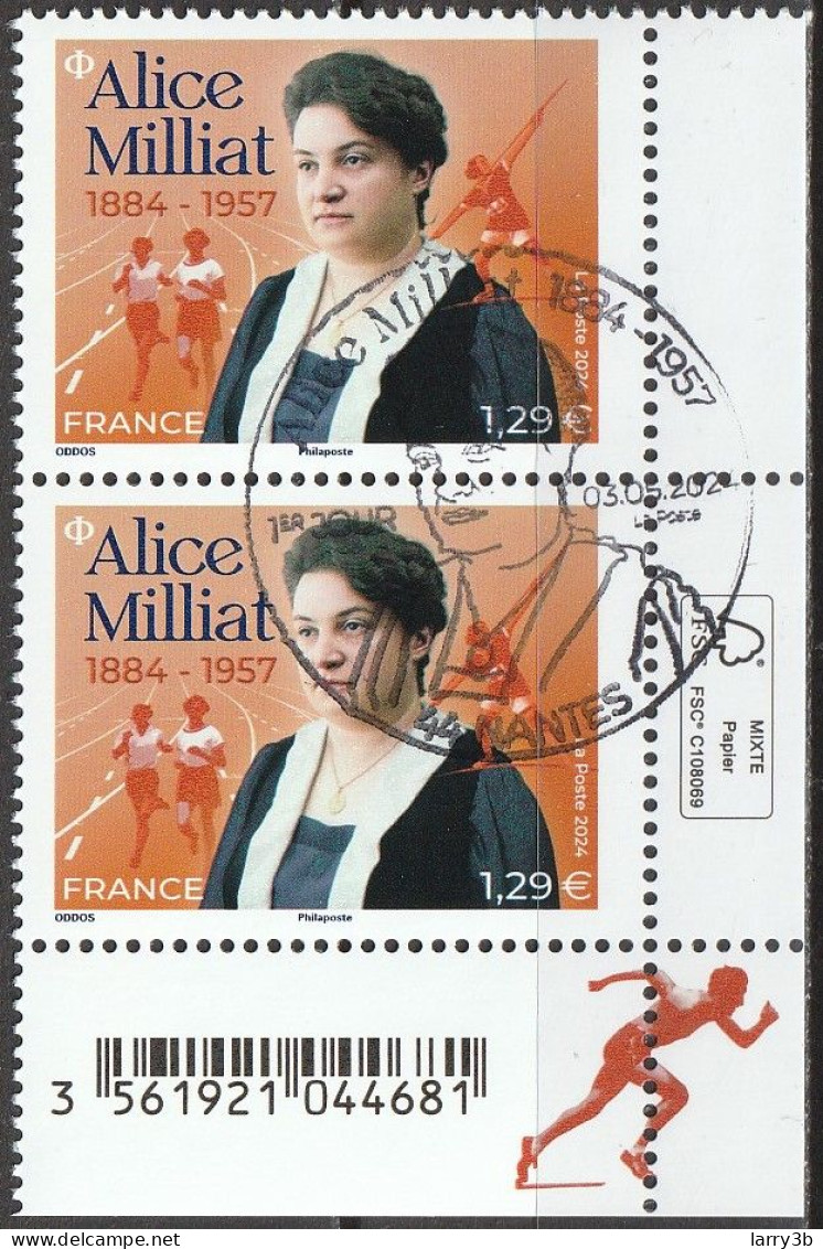 2024 - Y/T 5xxx - OBL 1er JOUR - "JALICE MILLIAT 1884 - 1957" - BLOC 2 ISSU FEUILLET - Oblitérés