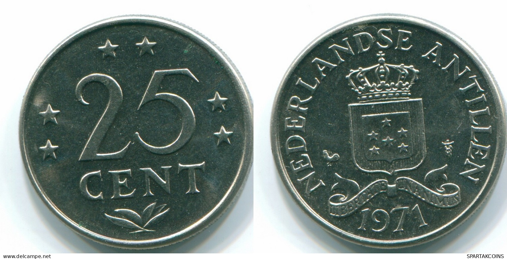 25 CENTS 1971 ANTILLES NÉERLANDAISES Nickel Colonial Pièce #S11506.F.A - Niederländische Antillen