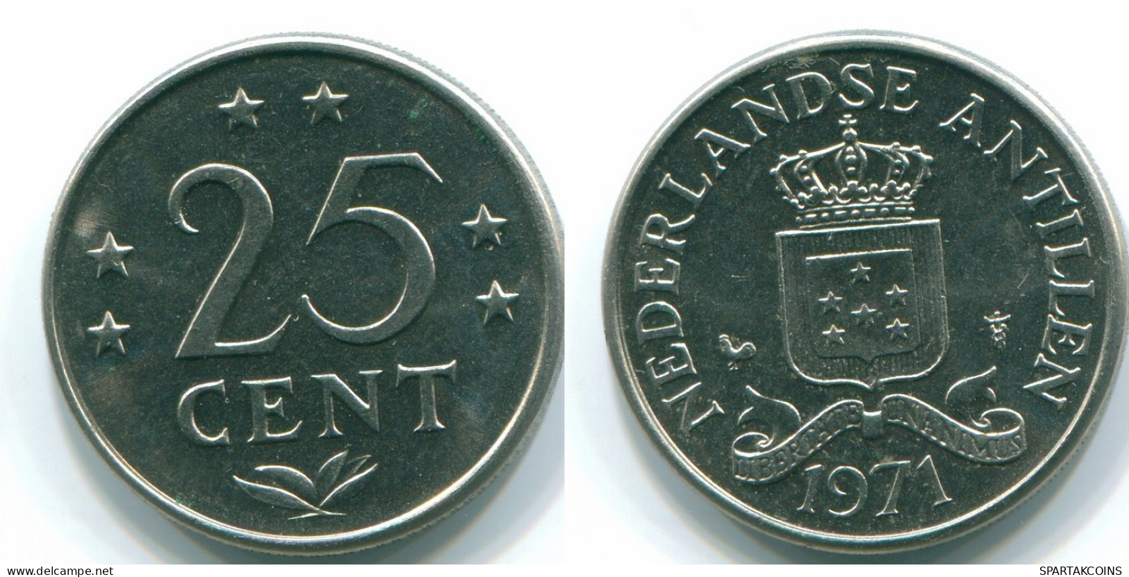 25 CENTS 1971 ANTILLES NÉERLANDAISES Nickel Colonial Pièce #S11506.F.A - Nederlandse Antillen