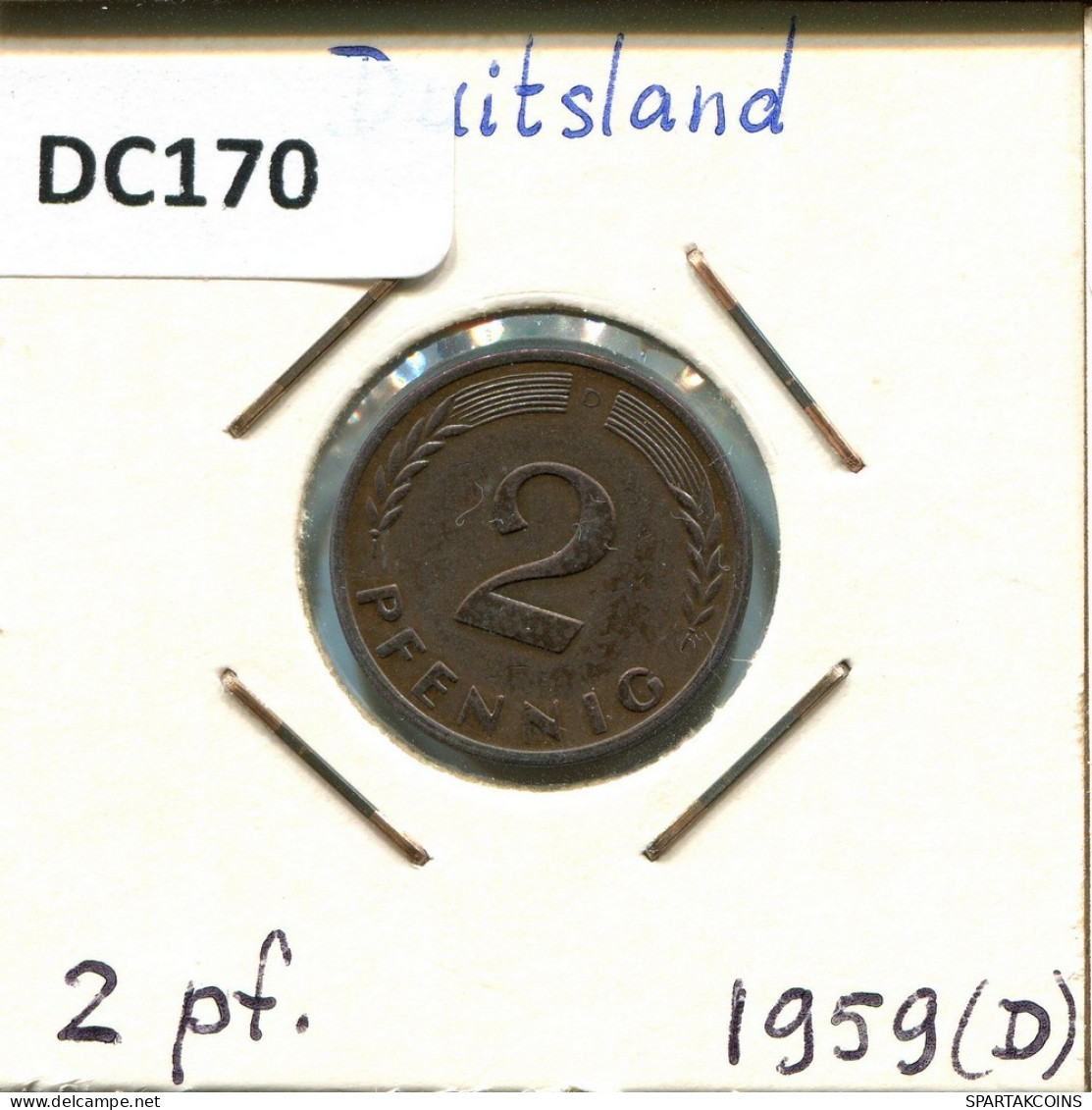 2 PFENNIG 1959 D BRD DEUTSCHLAND Münze GERMANY #DC170.D.A - 2 Pfennig