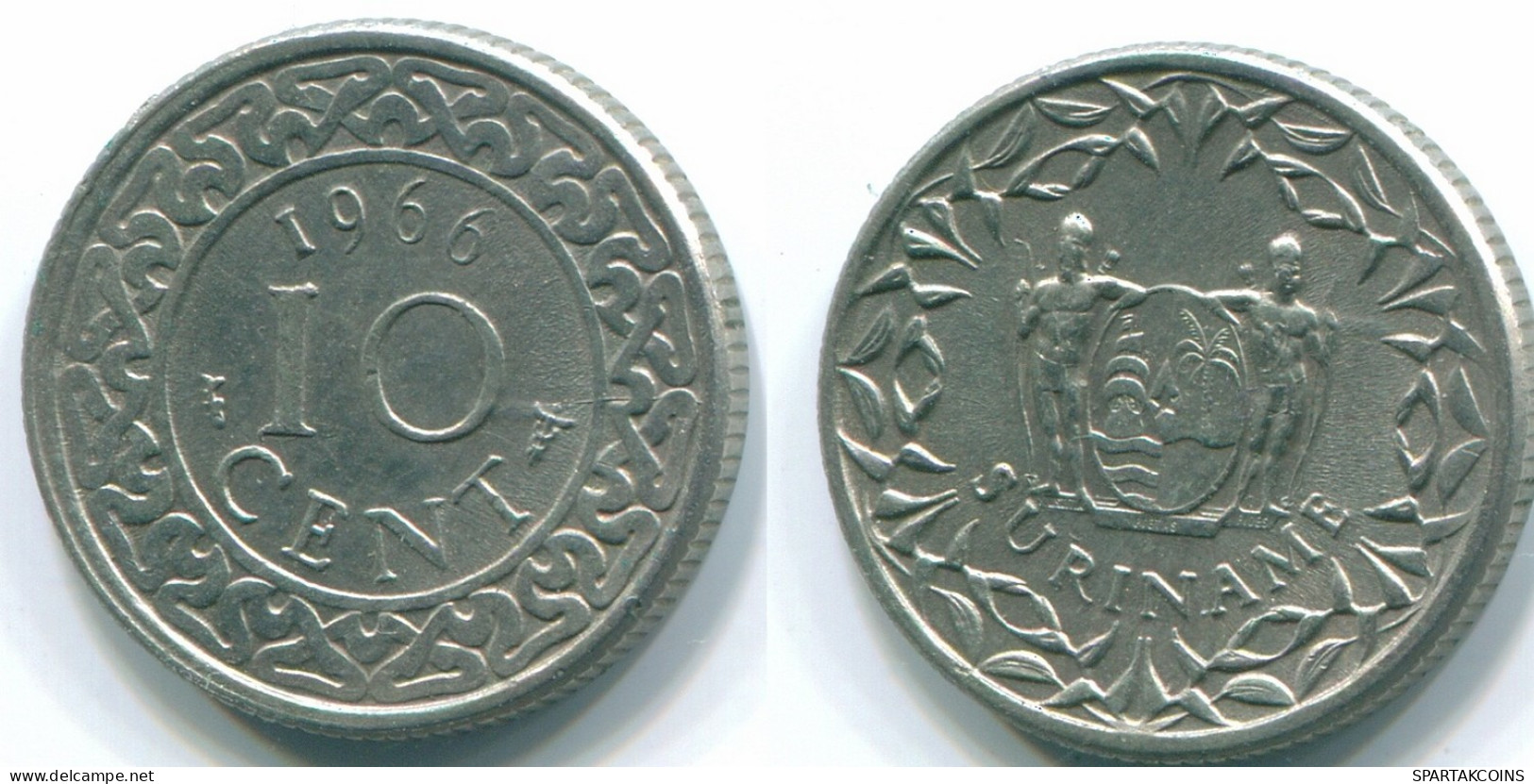 10 CENTS 1966 SURINAME NEERLANDÉS NETHERLANDS Nickel Colonial Moneda #S13261.E.A - Surinam 1975 - ...