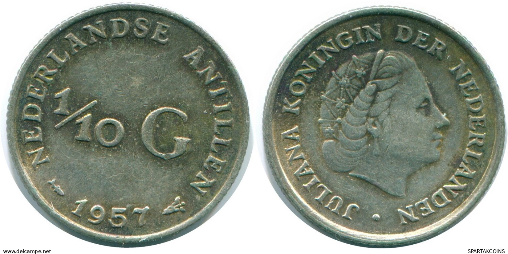 1/10 GULDEN 1957 NIEDERLÄNDISCHE ANTILLEN SILBER Koloniale Münze #NL12176.3.D.A - Niederländische Antillen