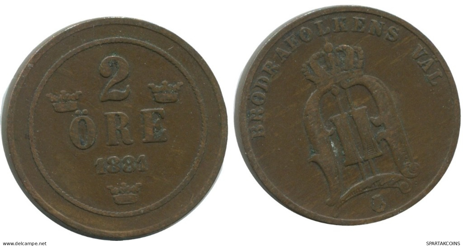 2 ORE 1881 SWEDEN Coin #AC884.2.U.A - Schweden