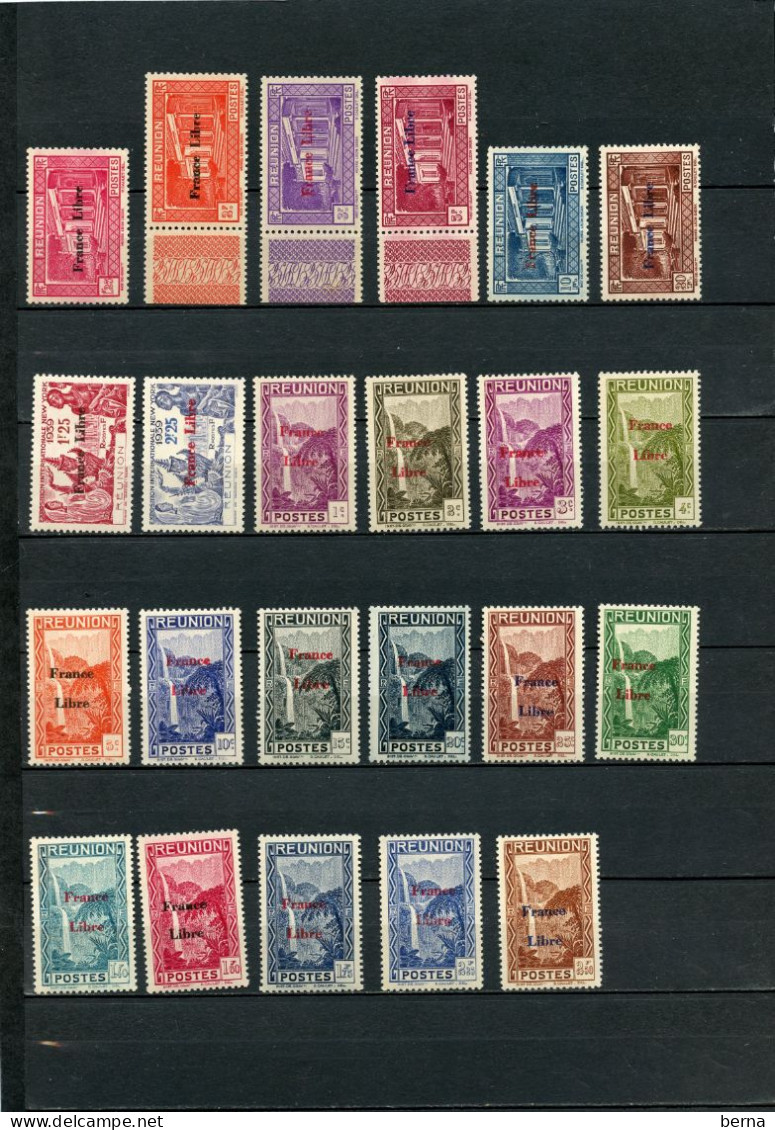 REUNION  187/232 SAUF 189 FRANCE LIBRE   LUXE NEUF SANS CHARNIERE DONT VALEURS AVEC TACHE SU RLE F - Unused Stamps