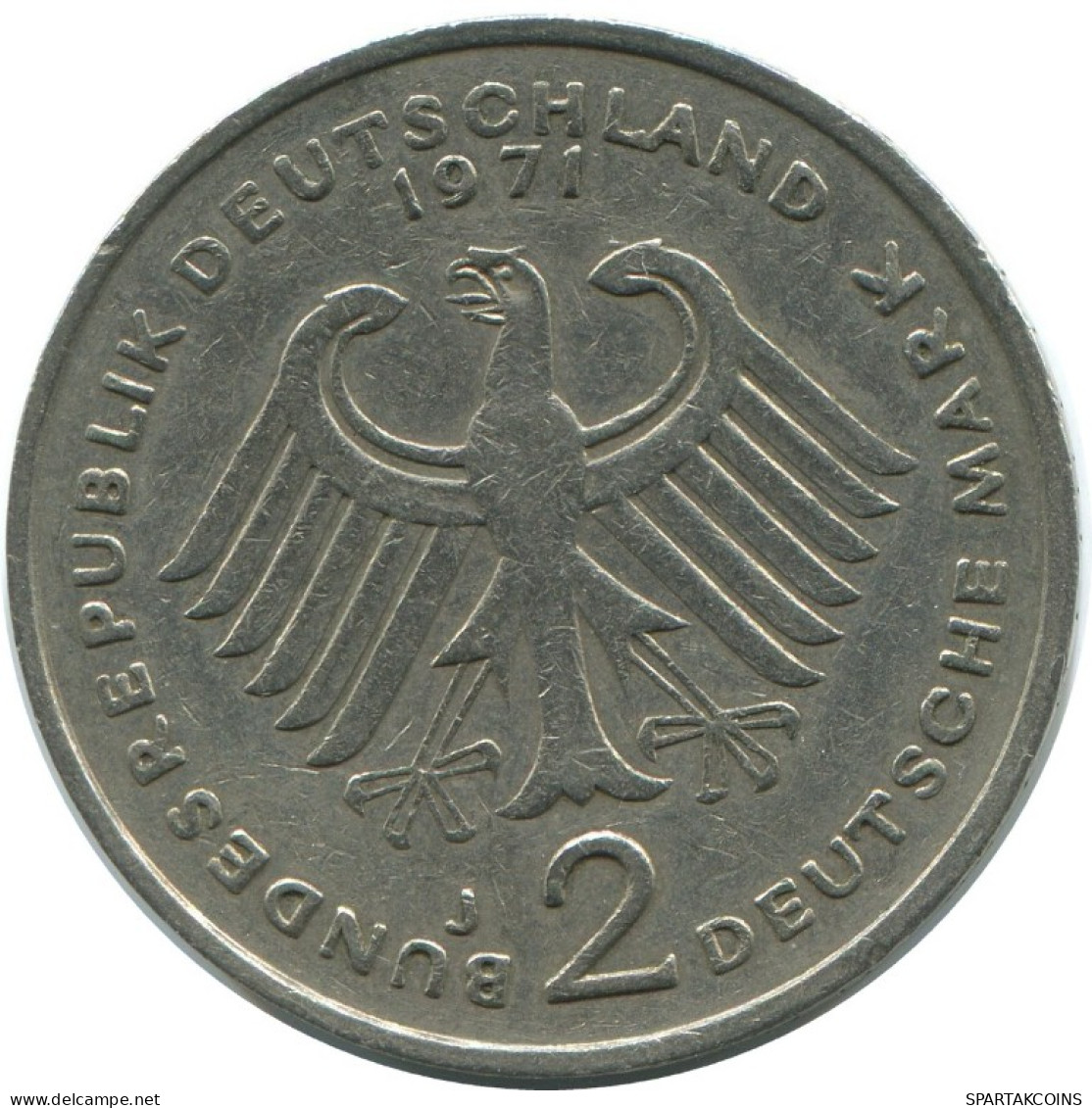 2 DM 1971 J K.ADENAUER WEST & UNIFIED GERMANY Coin #AG282.3.U.A - 2 Mark