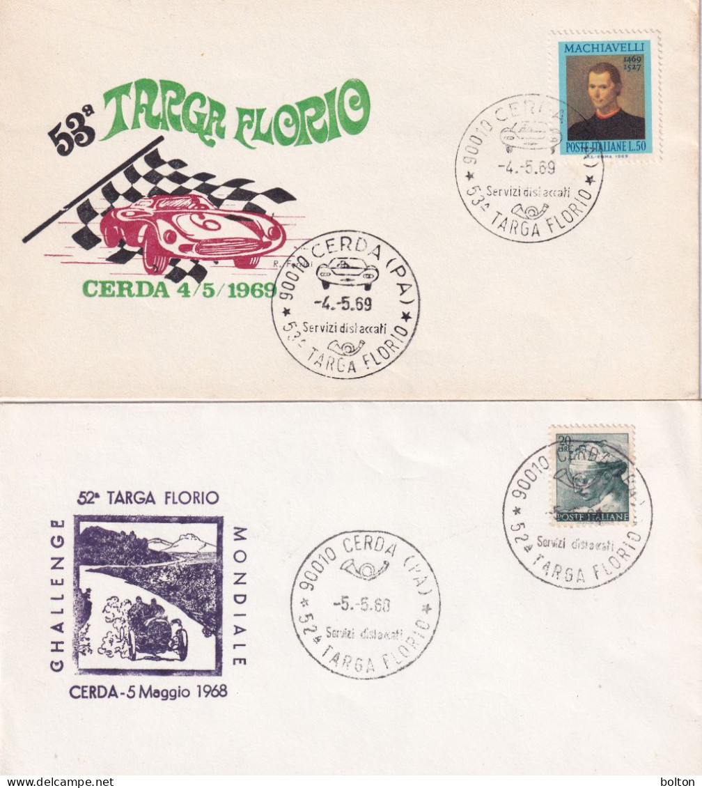 1968 - 69 - BUSTE CON ANNULLI SPECIALI Figurati TARGHE FLORIO  52a - 53a - Cars