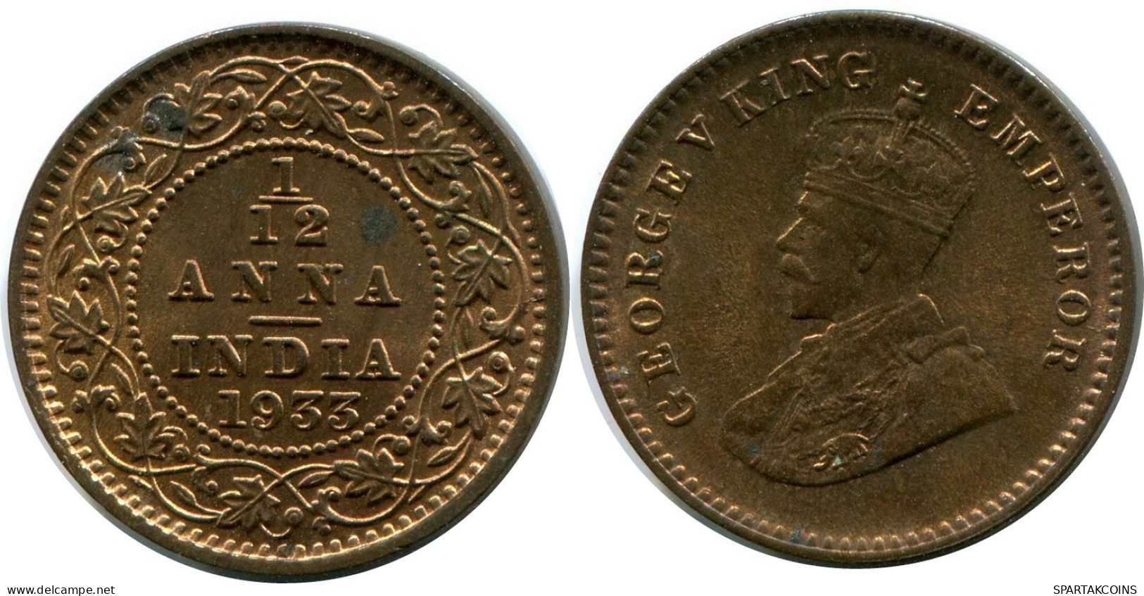 1/2 ANNA 1933 INDIA Coin #AY250.2.U.A - India