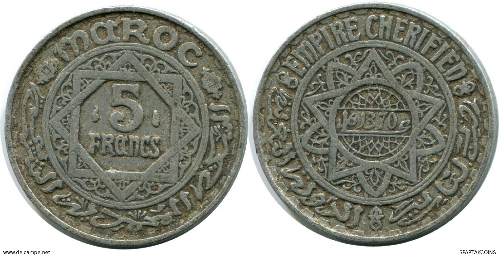 5 FRANCS 1951 MOROCCO Islamic Coin #AH648.3.U.A - Marocco