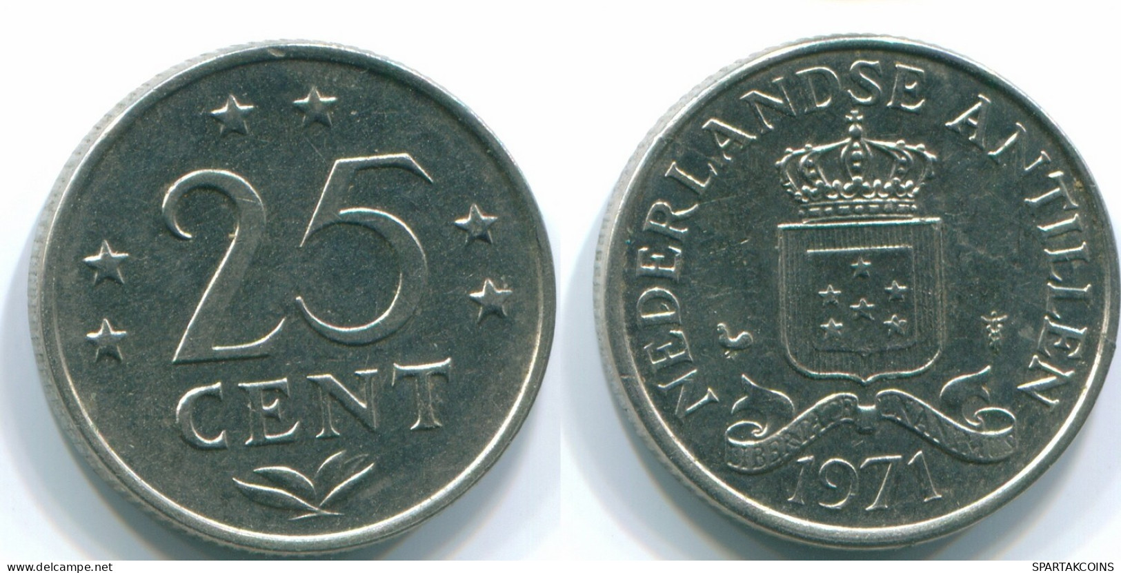 25 CENTS 1971 NETHERLANDS ANTILLES Nickel Colonial Coin #S11556.U.A - Netherlands Antilles
