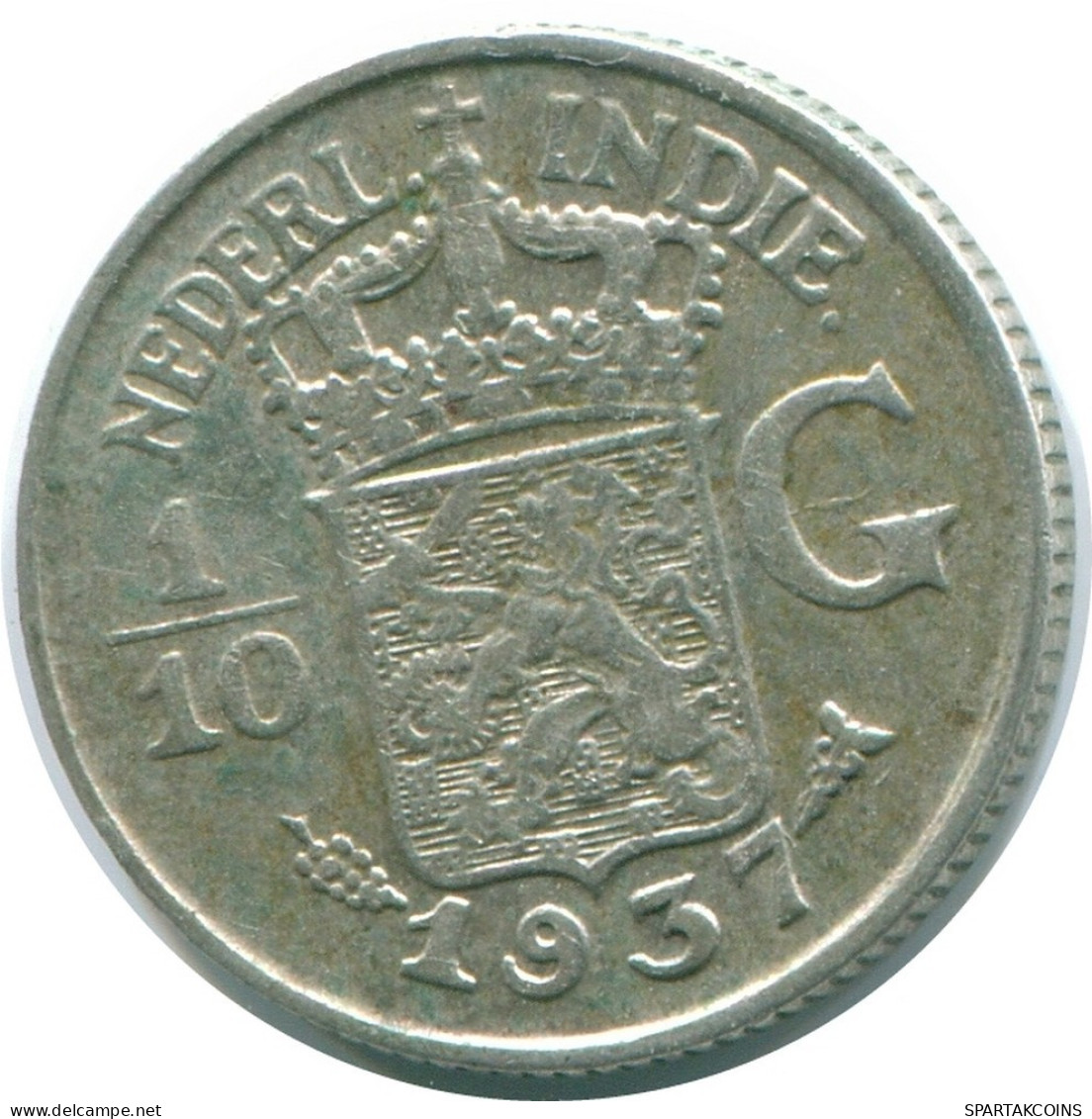 1/10 GULDEN 1937 NETHERLANDS EAST INDIES SILVER Colonial Coin #NL13473.3.U.A - Dutch East Indies