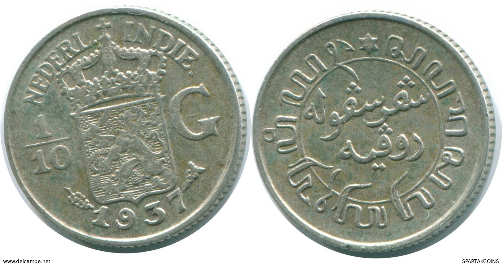 1/10 GULDEN 1937 NETHERLANDS EAST INDIES SILVER Colonial Coin #NL13473.3.U.A - Dutch East Indies