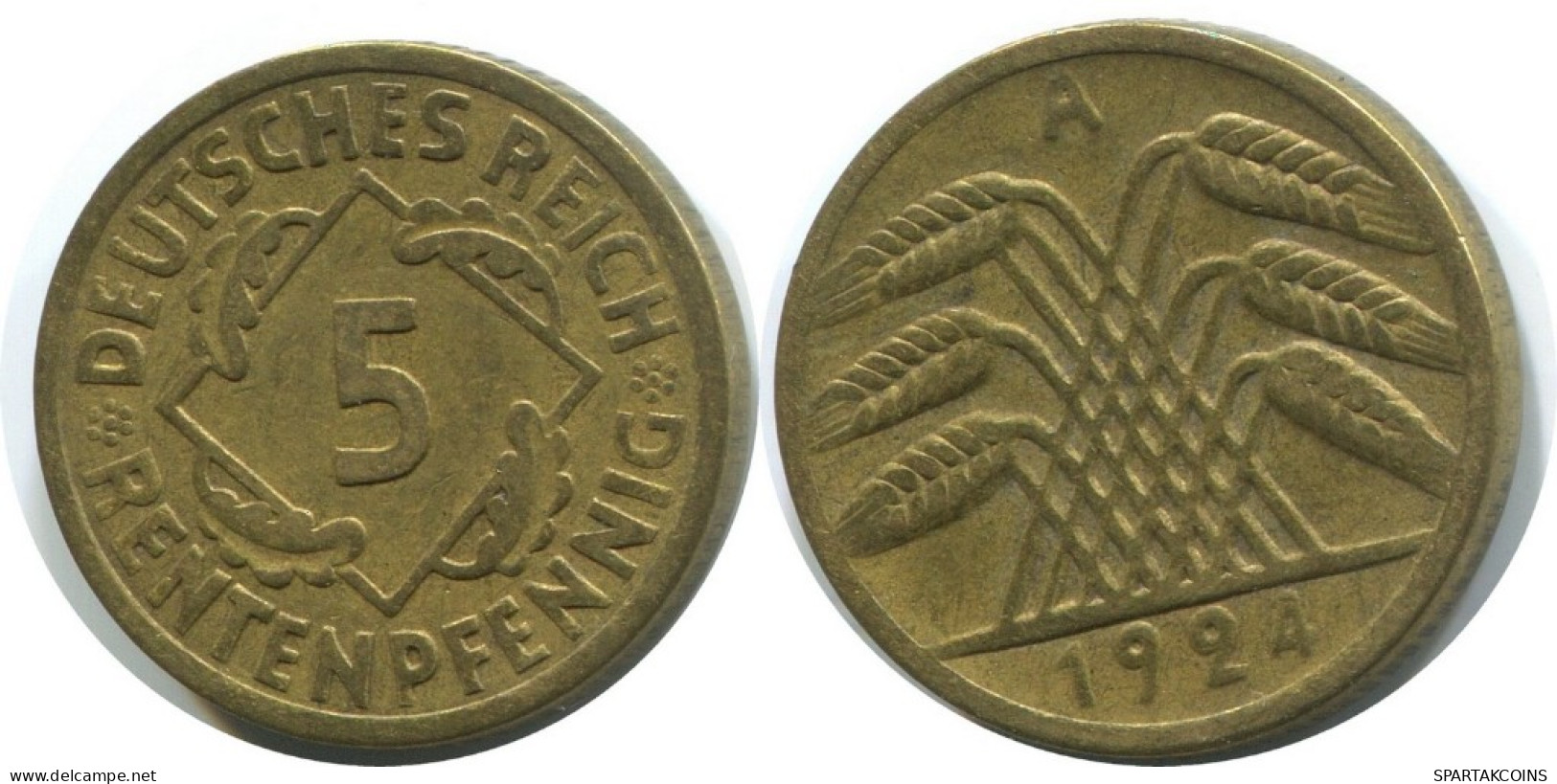 5 REINTENPFENNIG 1924 A ALLEMAGNE Pièce GERMANY #AD817.9.F.A - 5 Rentenpfennig & 5 Reichspfennig