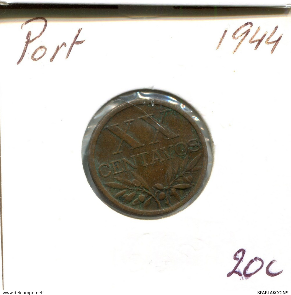 20 CENTAVOS 1944 PORTUGAL Pièce #AT275.F.A - Portugal