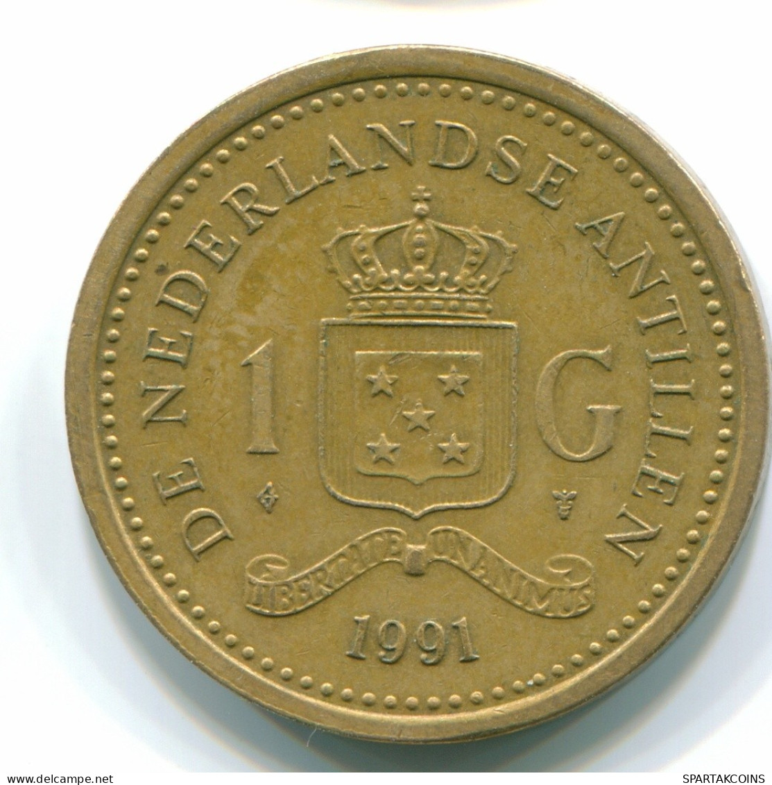 1 GULDEN 1991 NETHERLANDS ANTILLES Aureate Steel Colonial Coin #S12117.U.A - Antilles Néerlandaises