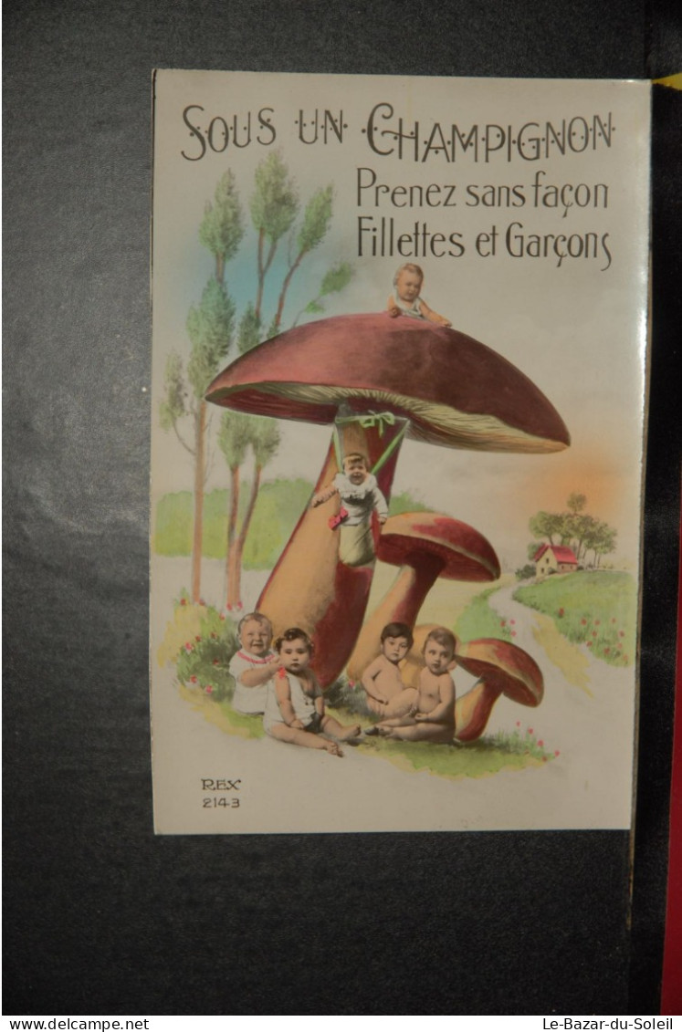 CP,  Bébés, ENFANTS - Fantaisie - " Sous Un Champignon , Prenez Sans Façon Fillettes Et Garçons ", Rex 2143 - Bébés