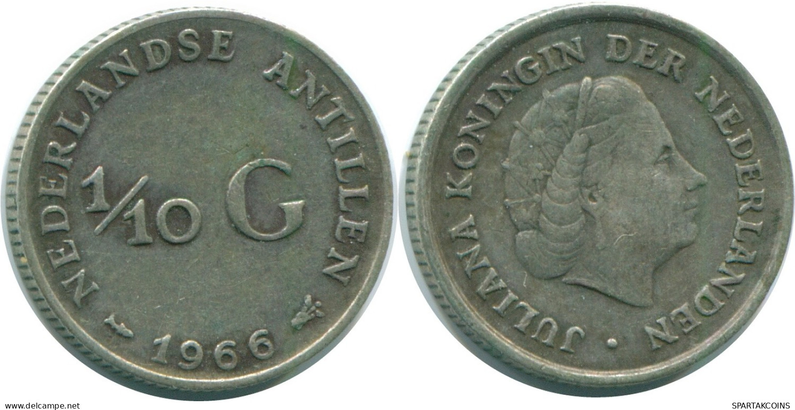 1/10 GULDEN 1966 ANTILLES NÉERLANDAISES ARGENT Colonial Pièce #NL12774.3.F.A - Netherlands Antilles