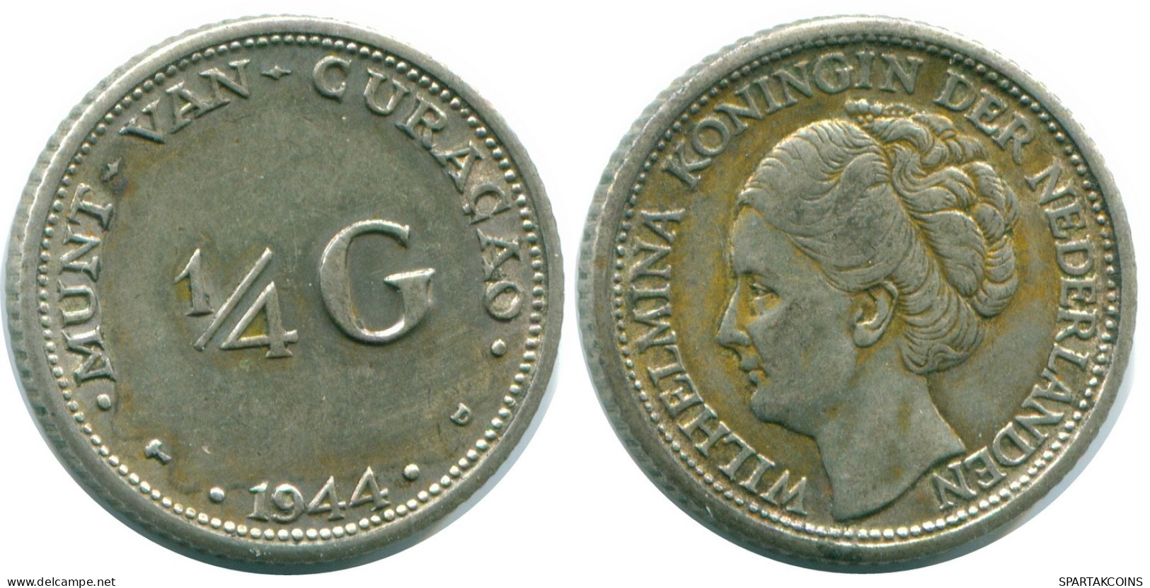 1/4 GULDEN 1944 CURACAO Netherlands SILVER Colonial Coin #NL10641.4.U.A - Curacao
