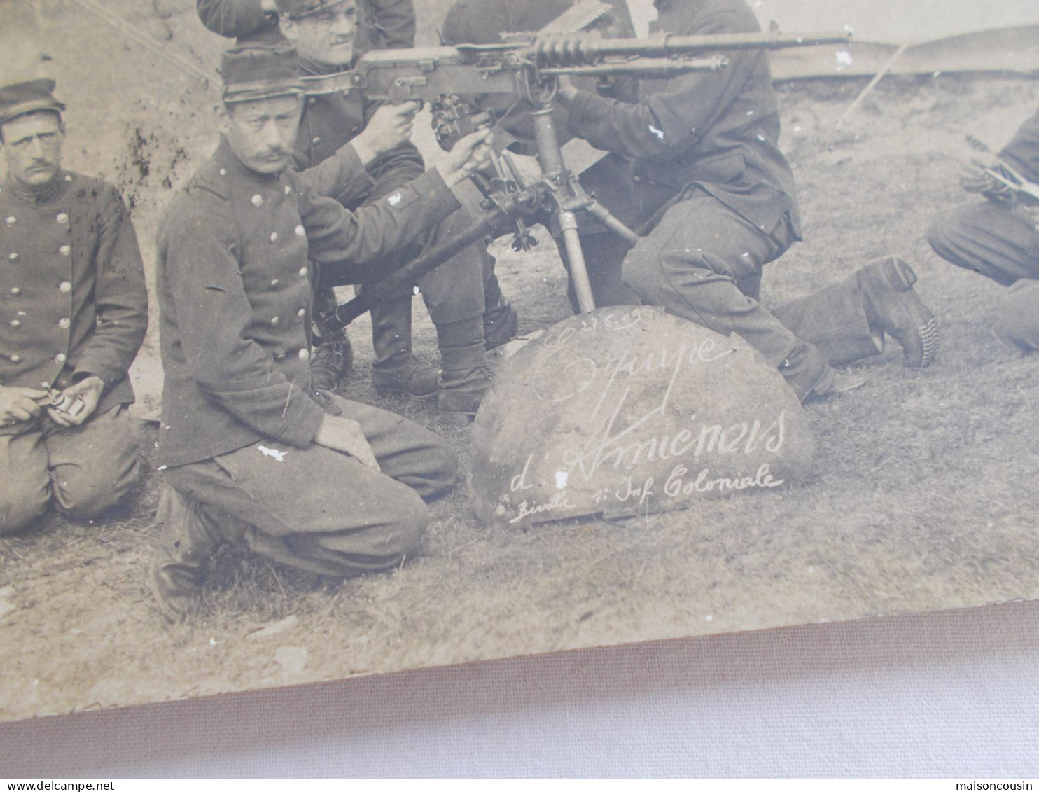 CARTE POSTALE PHOTO ANCIENNE CPA BIVILLE MILITAIRE MITRAILLEUSE AMIENS AMIENOIS INFANTERIE COLONIALE - Sonstige & Ohne Zuordnung