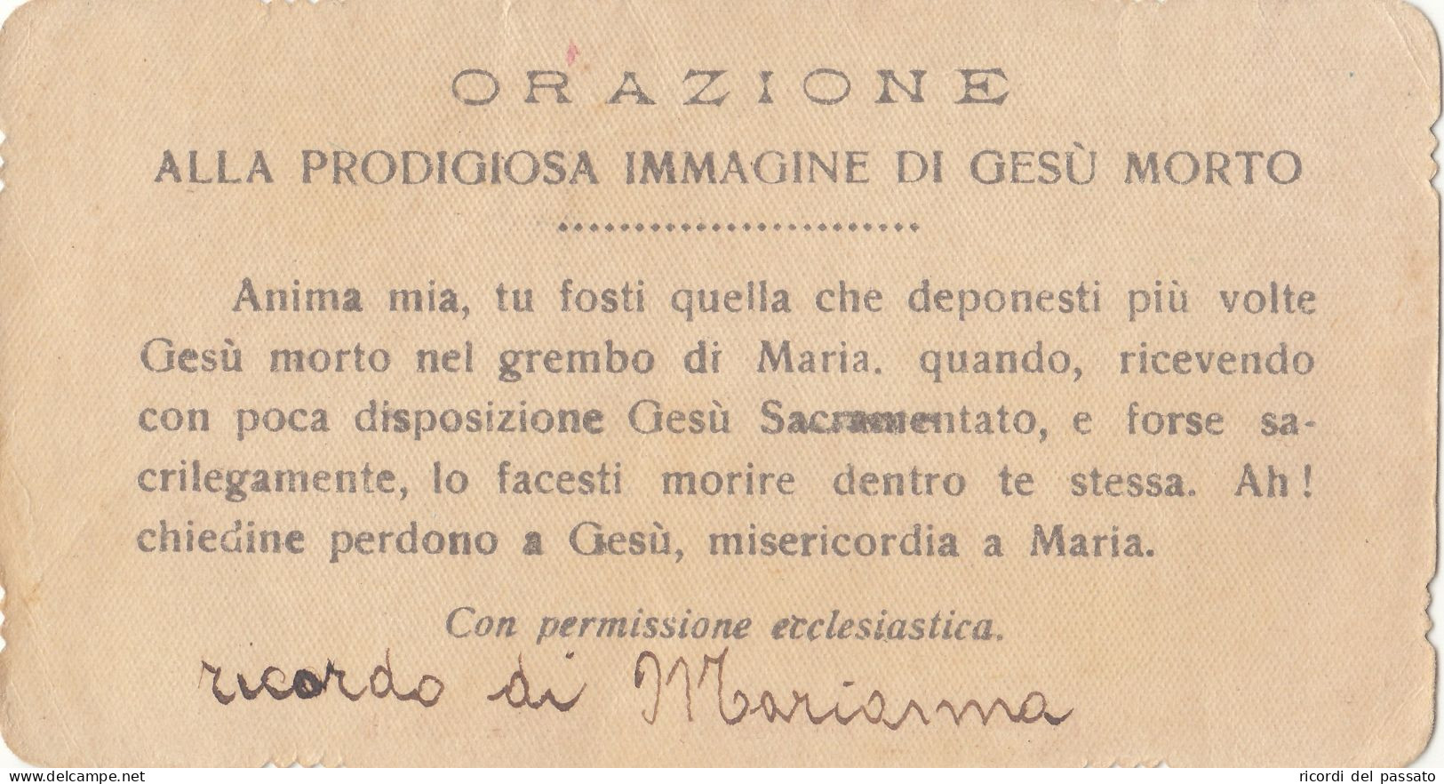 Santino Fustellato Prodigiosa Immagine Di Gesu' Morto - Andachtsbilder