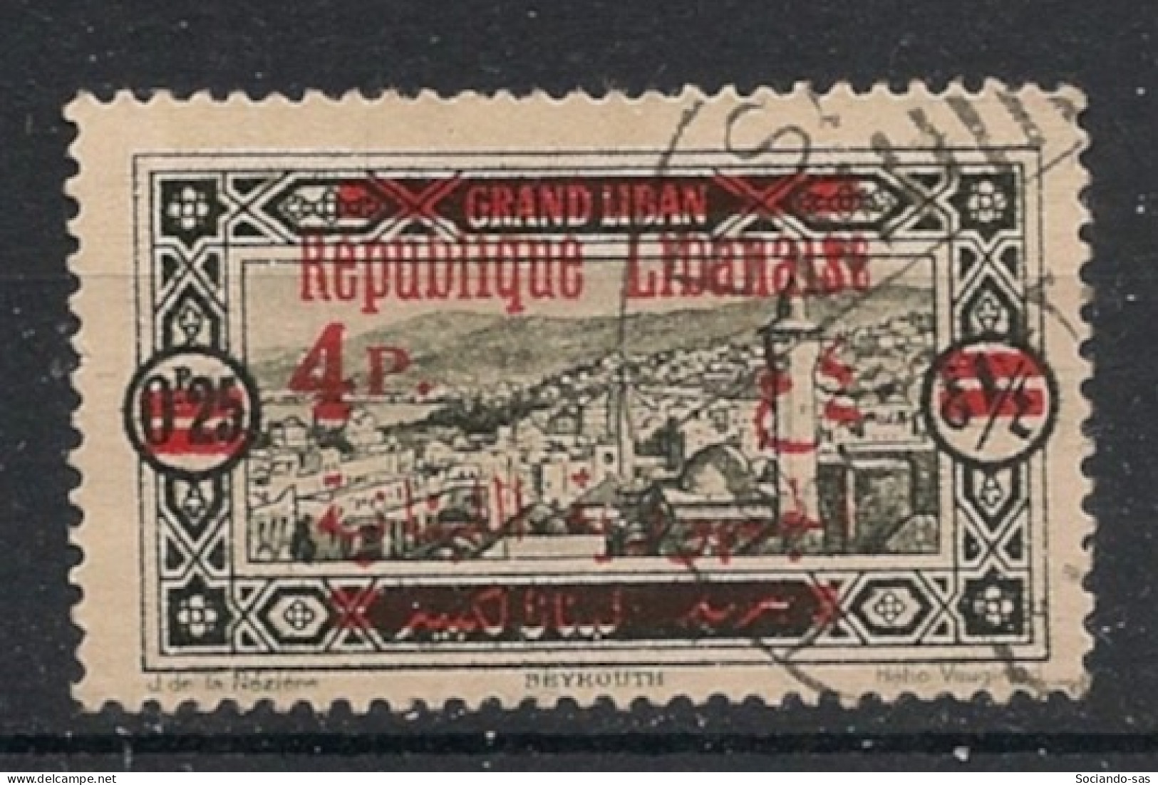 GRAND LIBAN - 1928-29 - N°YT. 119 - Beyrouth 4pi Sur 0pi25 Vert-noir - Oblitéré / Used - Gebraucht