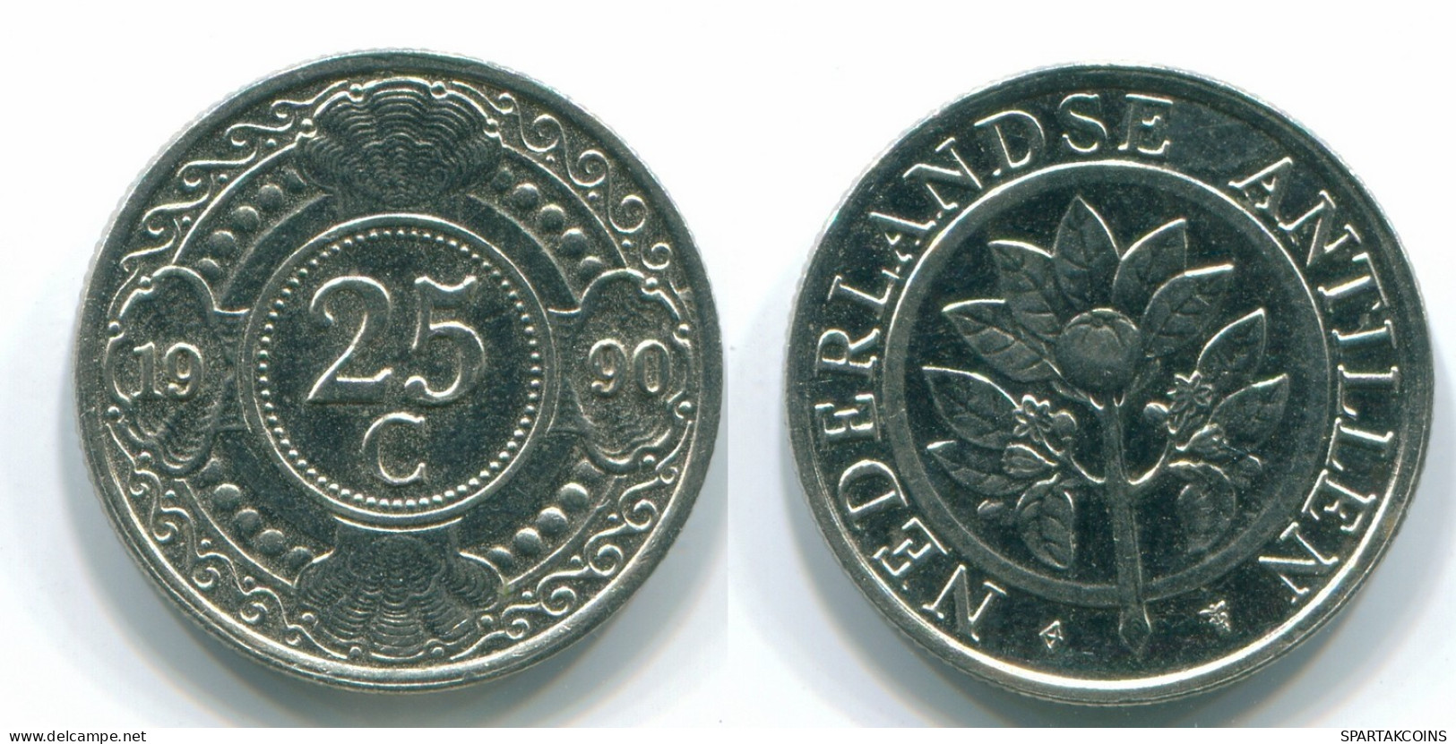 25 CENTS 1990 NETHERLANDS ANTILLES Nickel Colonial Coin #S11267.U.A - Antillas Neerlandesas