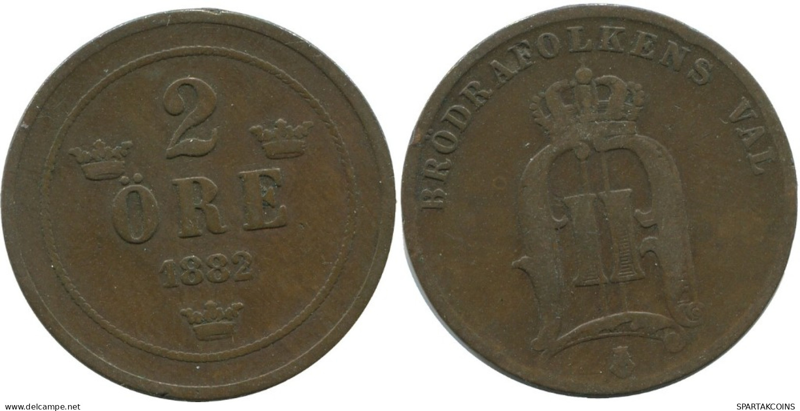 2 ORE 1882 SWEDEN Coin #AC868.2.U.A - Schweden