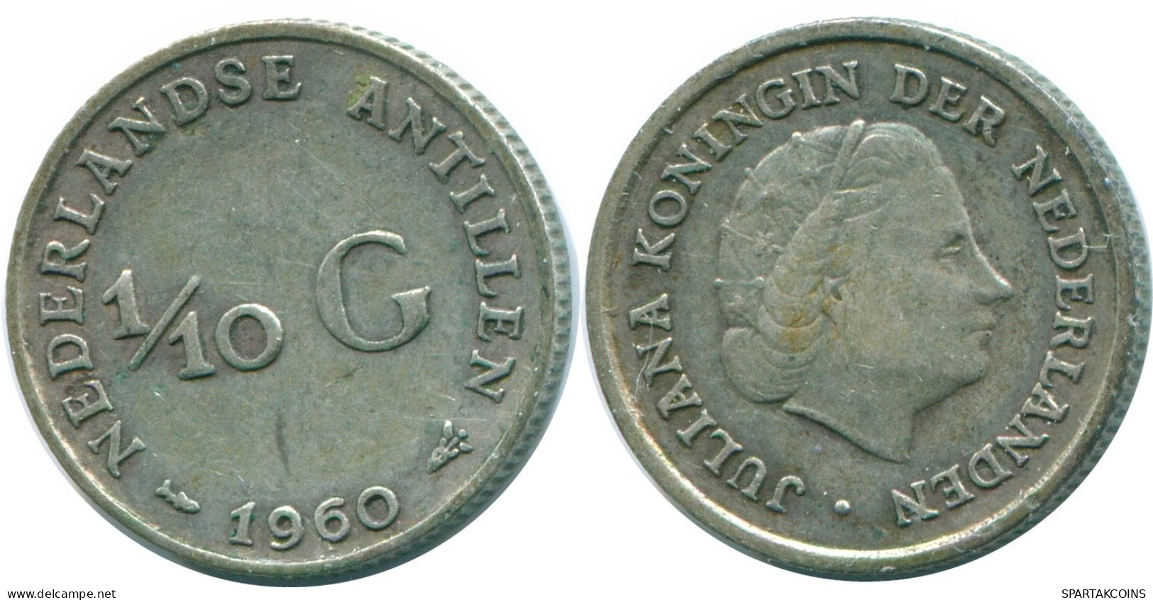 1/10 GULDEN 1960 NETHERLANDS ANTILLES SILVER Colonial Coin #NL12346.3.U.A - Antilles Néerlandaises