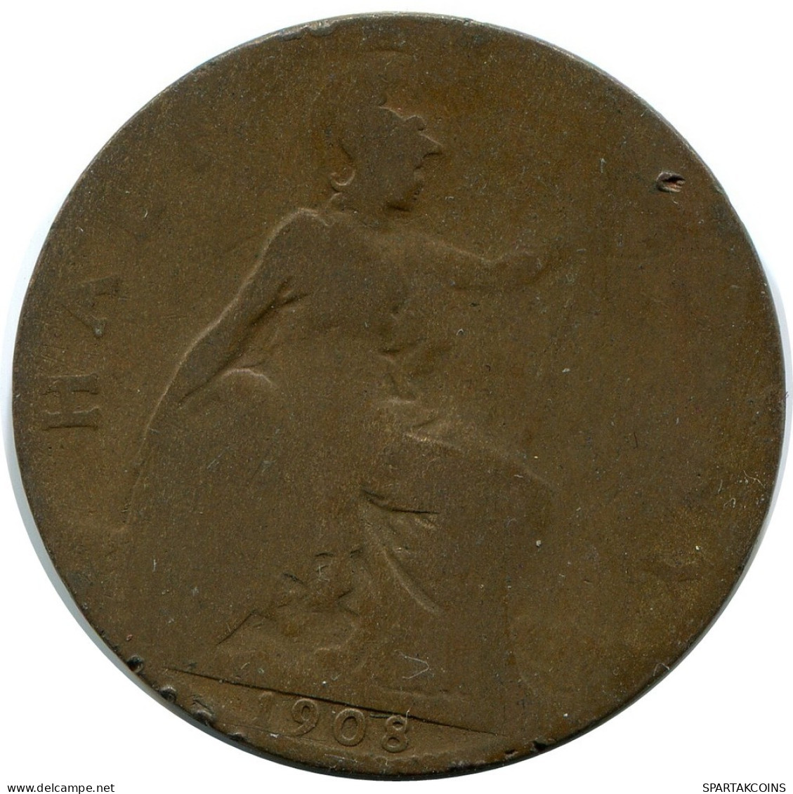 HALF PENNY 1908 UK GRANDE-BRETAGNE GREAT BRITAIN Pièce #AZ651.F.A - C. 1/2 Penny