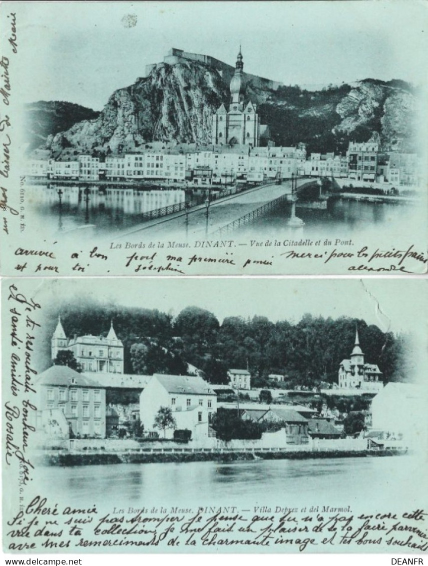 Les Bords De La Meuse. DINANT - Vue De La Citadelle Et Du Pont + Villa Deprez Et Del Marmol. Précurseurs ( 2 Cartes) - Dinant