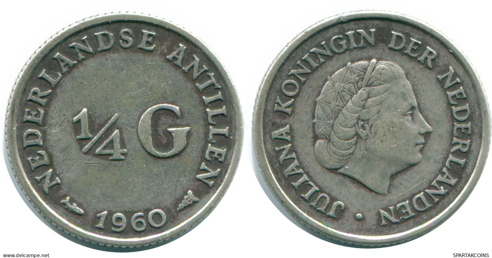 1/4 GULDEN 1960 NIEDERLÄNDISCHE ANTILLEN SILBER Koloniale Münze #NL11096.4.D.A - Antilles Néerlandaises