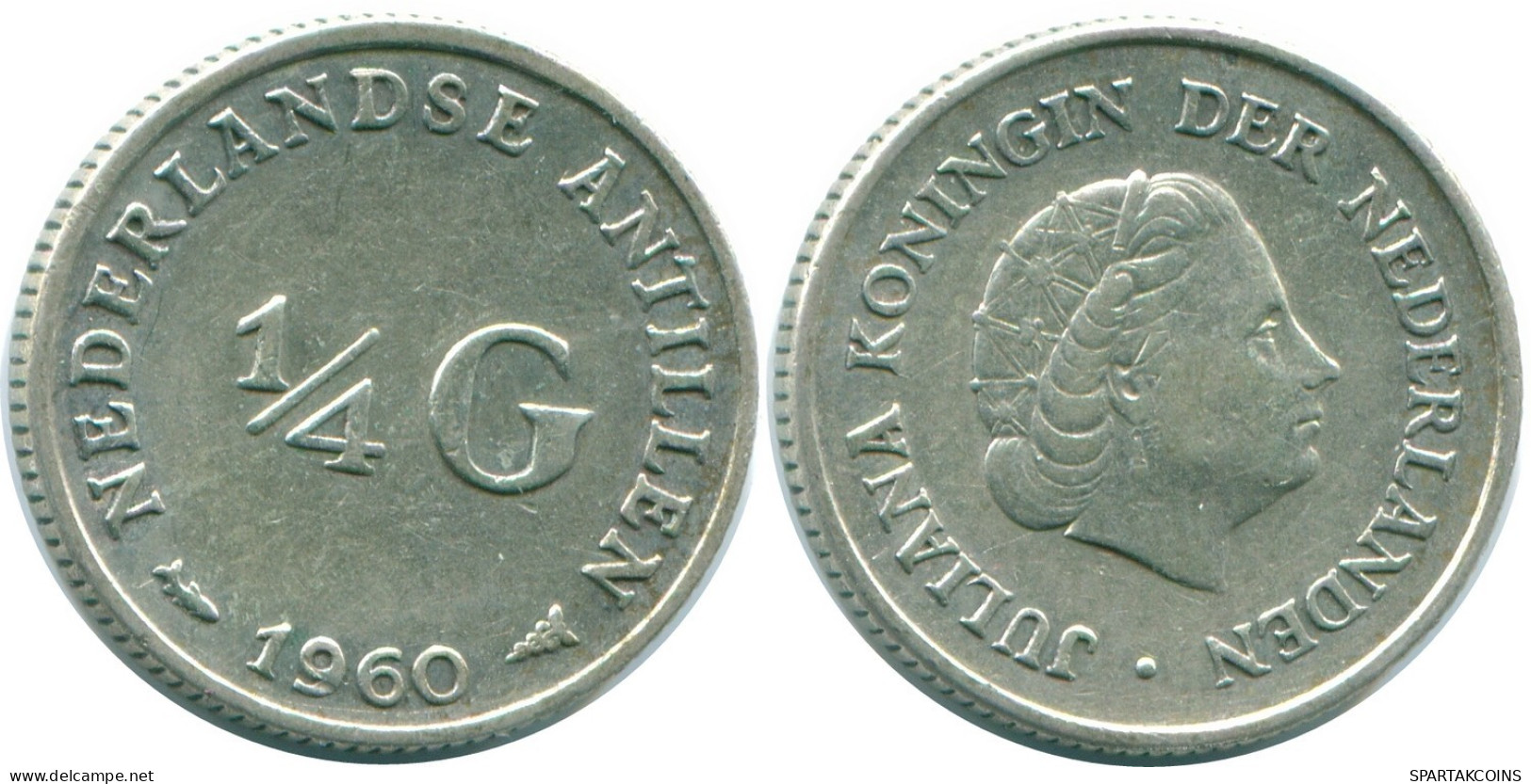 1/4 GULDEN 1960 NIEDERLÄNDISCHE ANTILLEN SILBER Koloniale Münze #NL11028.4.D.A - Nederlandse Antillen