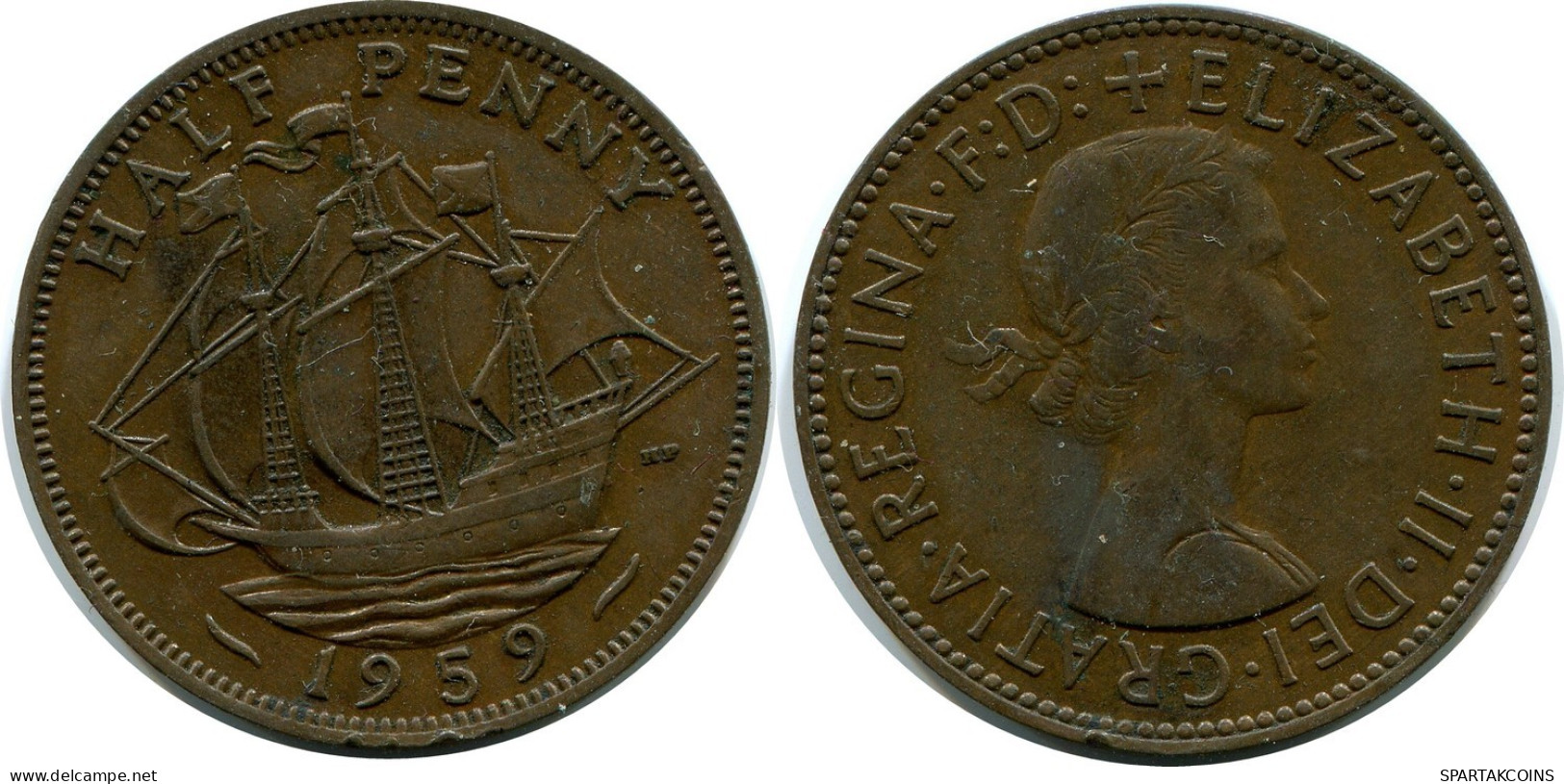 HALF PENNY 1959 UK GRANDE-BRETAGNE GREAT BRITAIN Pièce #AZ688.F.A - C. 1/2 Penny