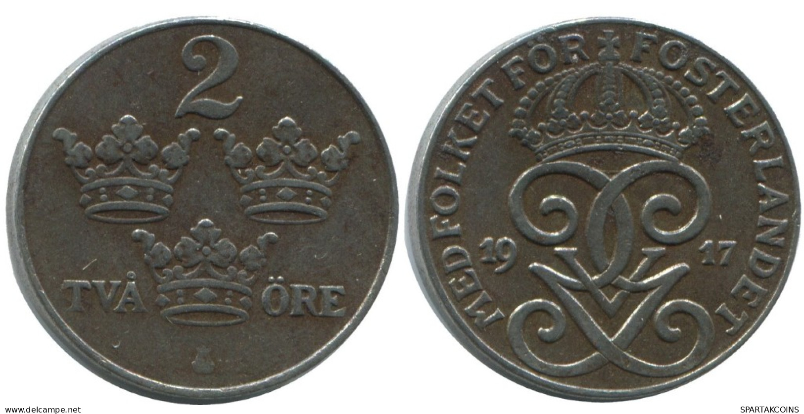 2 ORE 1917 SUÈDE SWEDEN Pièce #AC781.2.F.A - Sweden