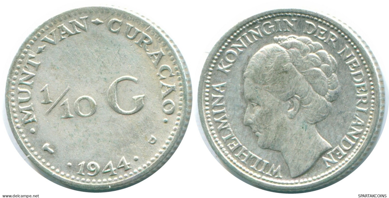 1/10 GULDEN 1944 CURACAO Netherlands SILVER Colonial Coin #NL11761.3.U.A - Curacao