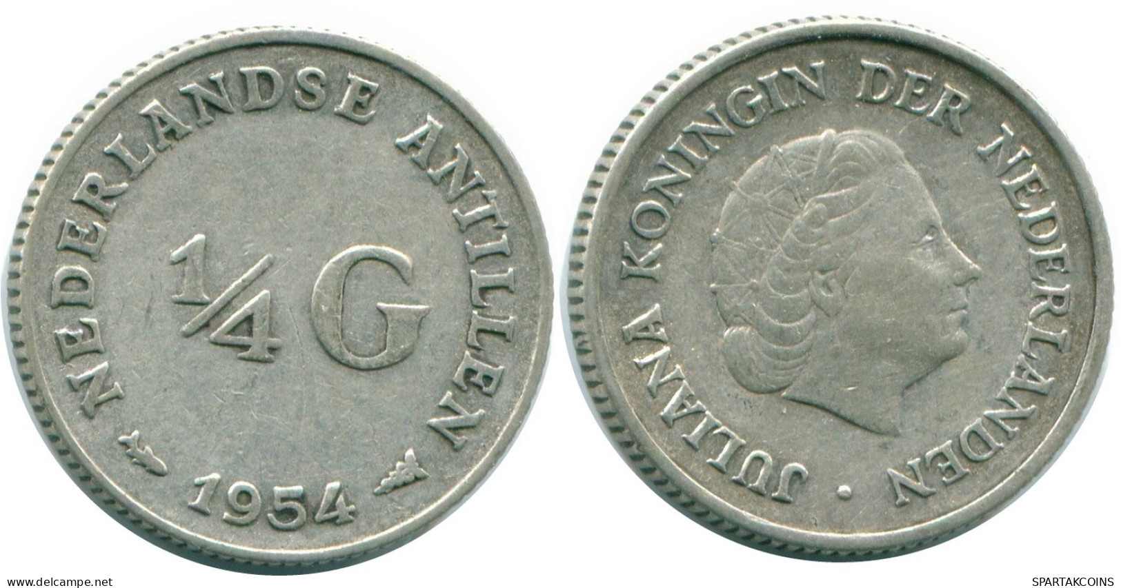 1/4 GULDEN 1954 ANTILLAS NEERLANDESAS PLATA Colonial Moneda #NL10857.4.E.A - Antilles Néerlandaises