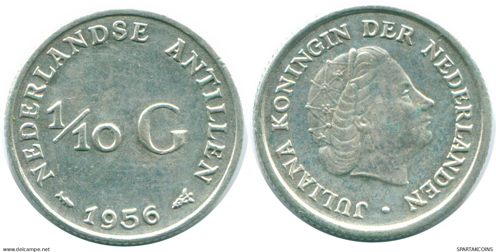 1/10 GULDEN 1956 NIEDERLÄNDISCHE ANTILLEN SILBER Koloniale Münze #NL12089.3.D.A - Niederländische Antillen