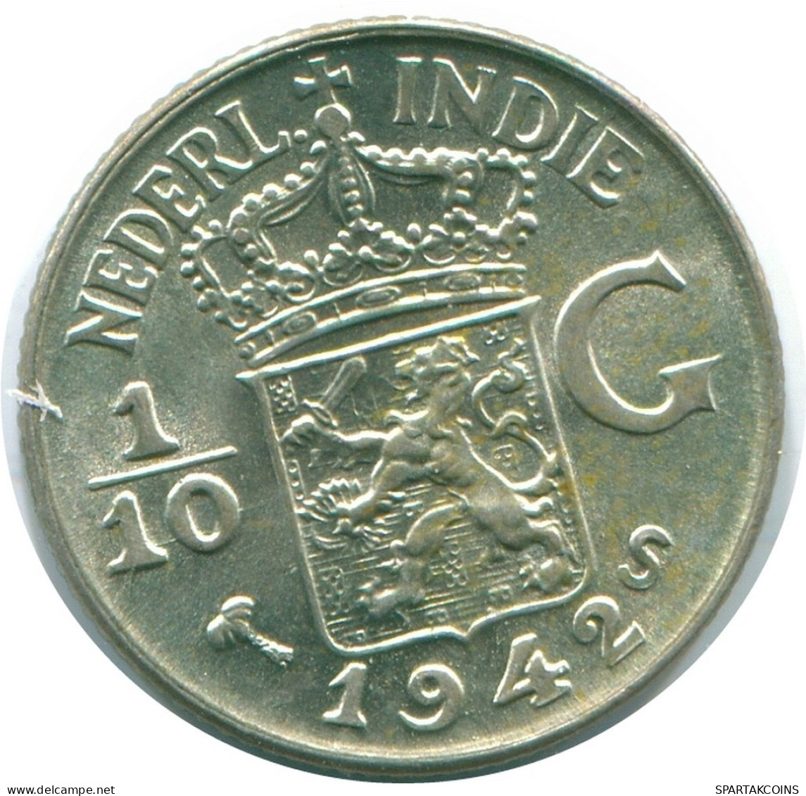 1/10 GULDEN 1942 INDES ORIENTALES NÉERLANDAISES ARGENT Colonial Pièce #NL13869.3.F.A - Indes Néerlandaises