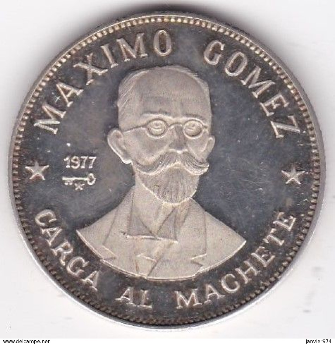 Cuba 20 Pesos 1977 Maximo Gomez, En Argent . KM# 39, Superbe - Cuba