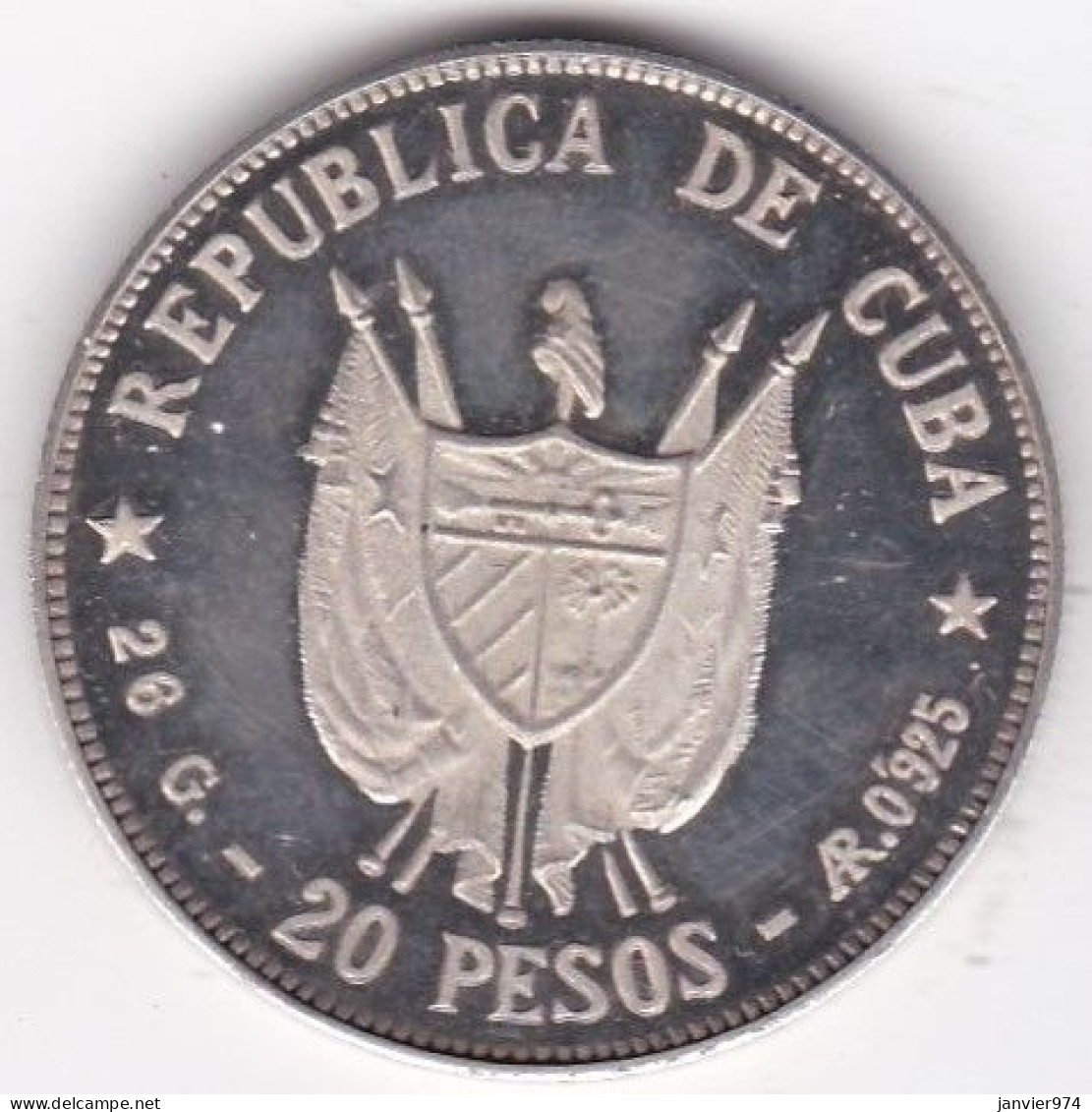 Cuba 20 Pesos 1977 Maximo Gomez, En Argent . KM# 39, Superbe - Cuba