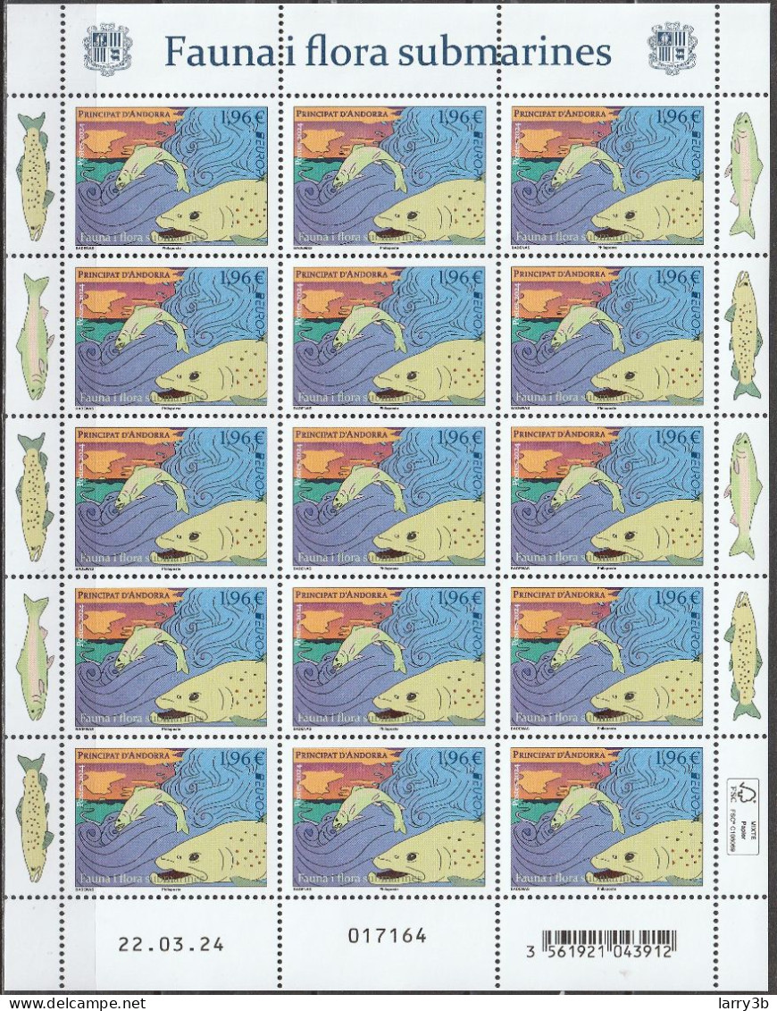 2024 - ANDORRE FRANCAIS - ANDORRA - EUROPA - CEPT - "FAUNE SOUS-MARINE - FEUILLET 15 TIMBRES - NEUF ** MNH - 2024