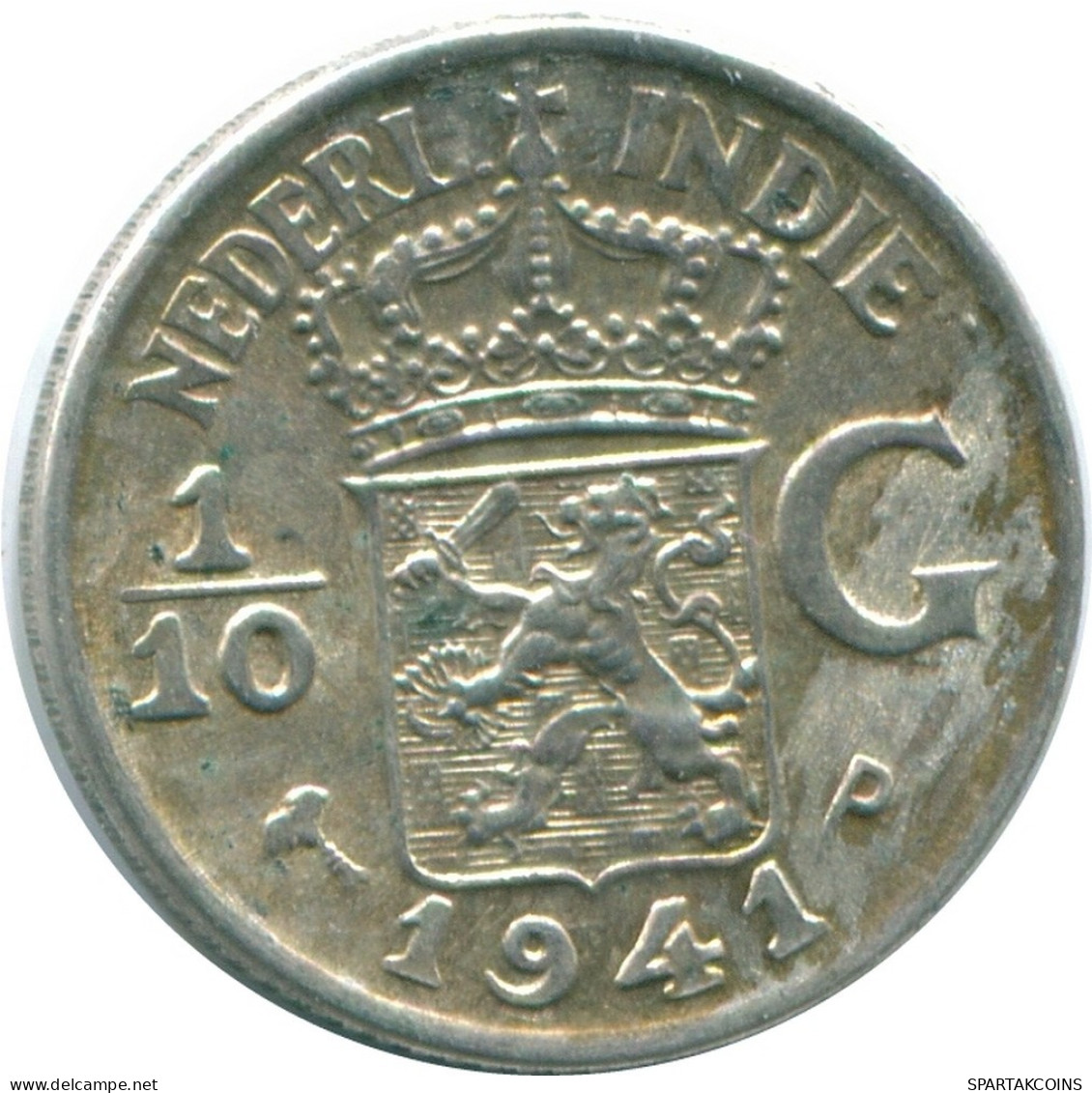 1/10 GULDEN 1941 P INDES ORIENTALES NÉERLANDAISES ARGENT Colonial Pièce #NL13808.3.F.A - Indes Néerlandaises