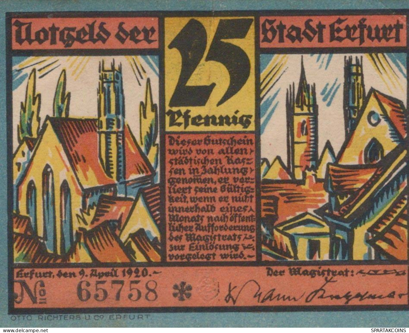 25 PFENNIG 1920 Stadt ERFURT Saxony DEUTSCHLAND Notgeld Banknote #PH865 - [11] Lokale Uitgaven