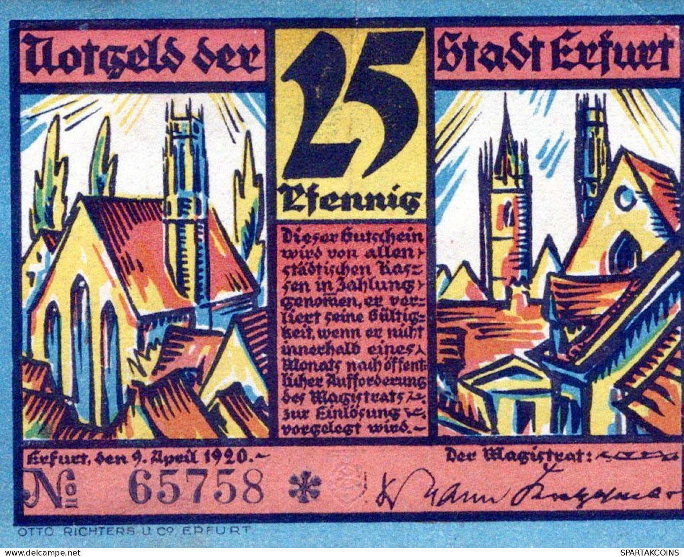 25 PFENNIG 1920 Stadt ERFURT Saxony DEUTSCHLAND Notgeld Banknote #PH865 - [11] Lokale Uitgaven