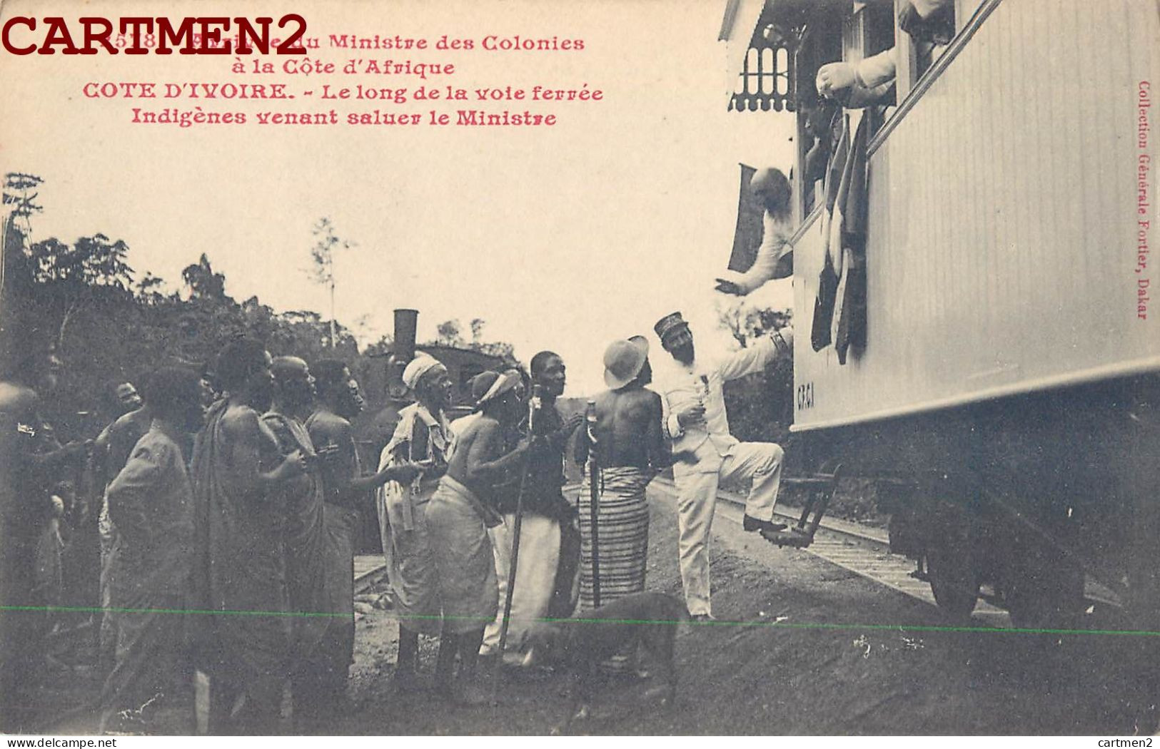 COTE-D'IVOIRE VOYAGE DU MINISTRE DES COLONIES A LA COTE D'AFRIQUE VOIE FERREE INDIGENES TRAIN LOCOMOTIVE - Côte-d'Ivoire