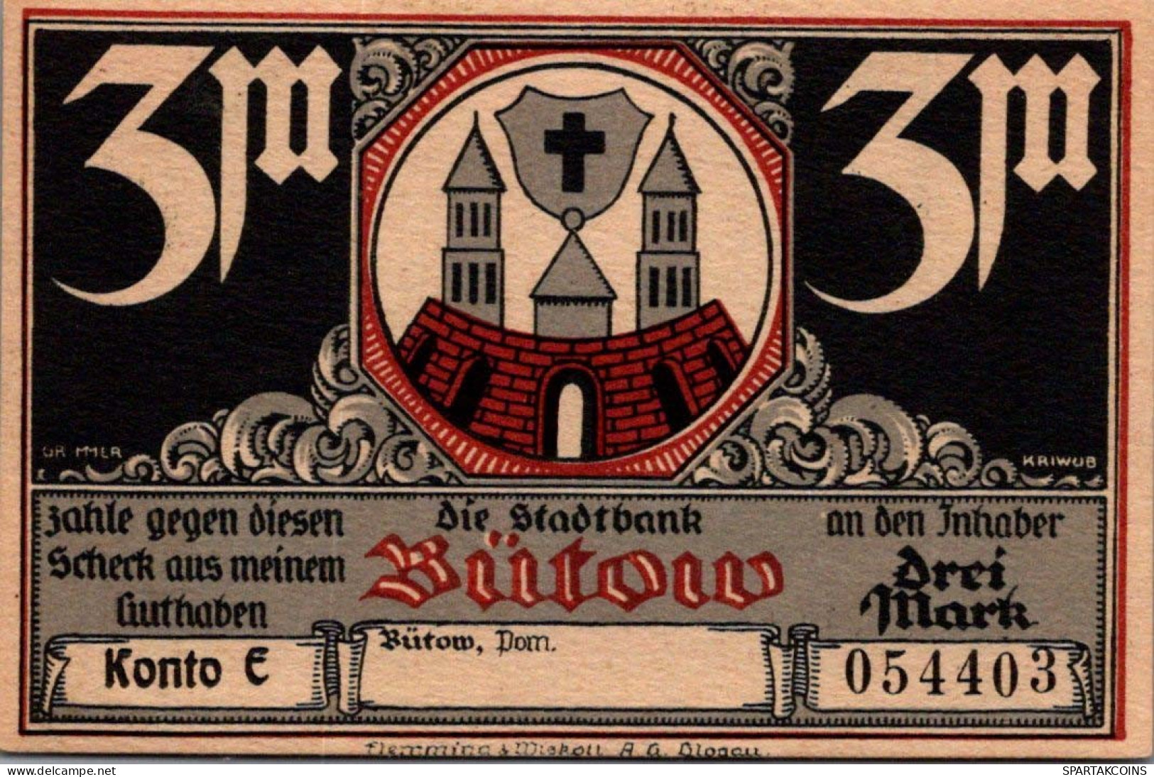 3 MARK 1914-1924 Stadt BÜTOW Pomerania UNC DEUTSCHLAND Notgeld Banknote #PA340 - [11] Emissioni Locali