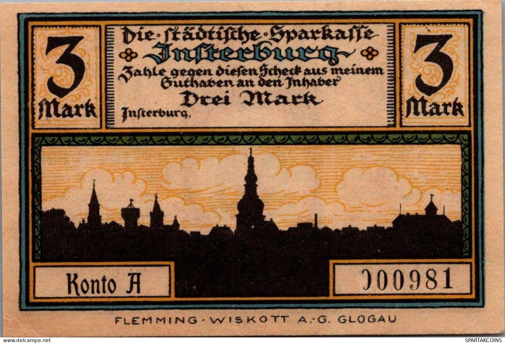 3 MARK 1914-1924 Stadt INSTERBURG East PRUSSLAND UNC DEUTSCHLAND Notgeld #PD107 - Lokale Ausgaben