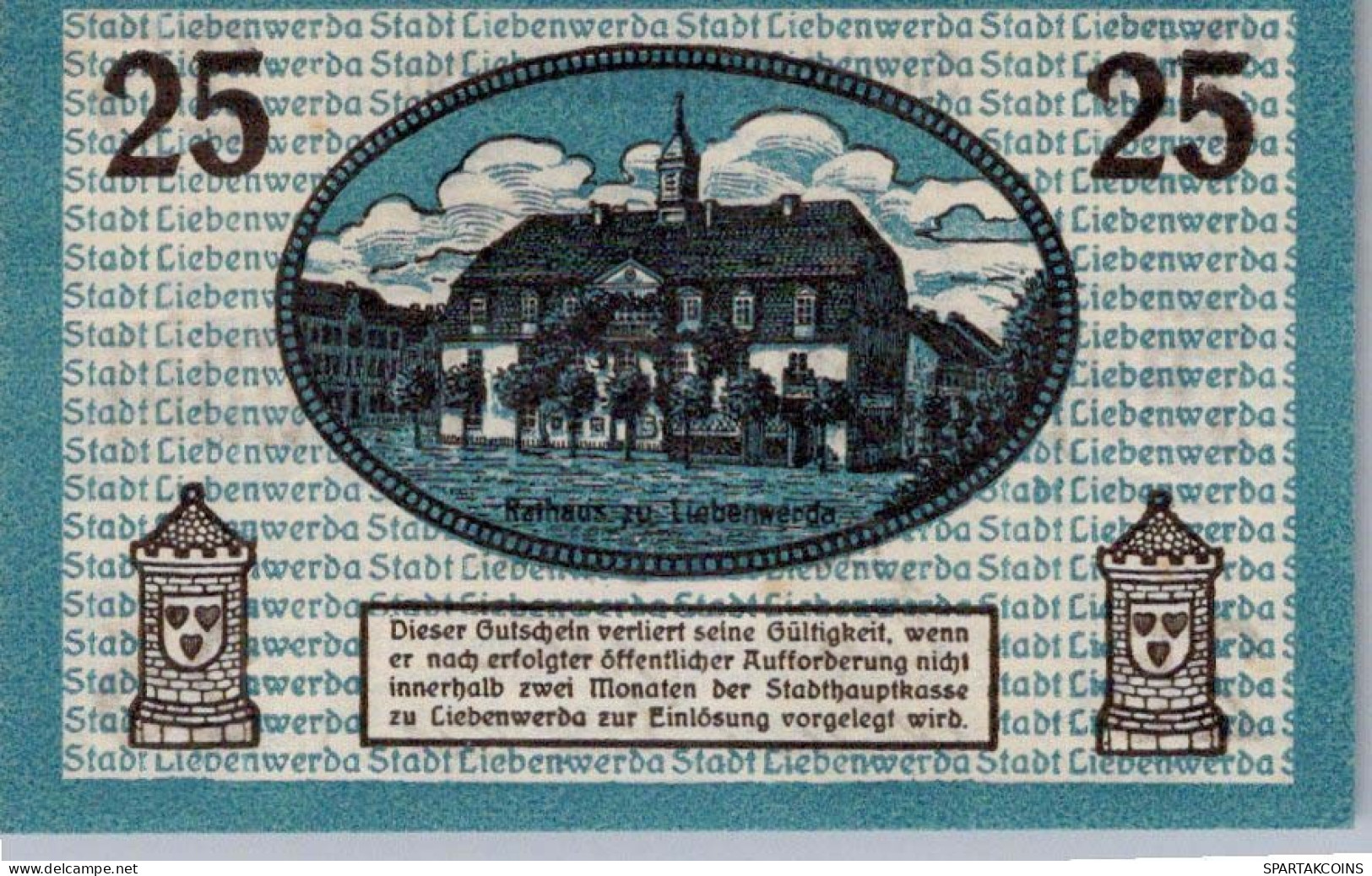 25 PFENNIG Stadt LIEBENWERDA Saxony UNC DEUTSCHLAND Notgeld Banknote #PI717 - [11] Emissions Locales