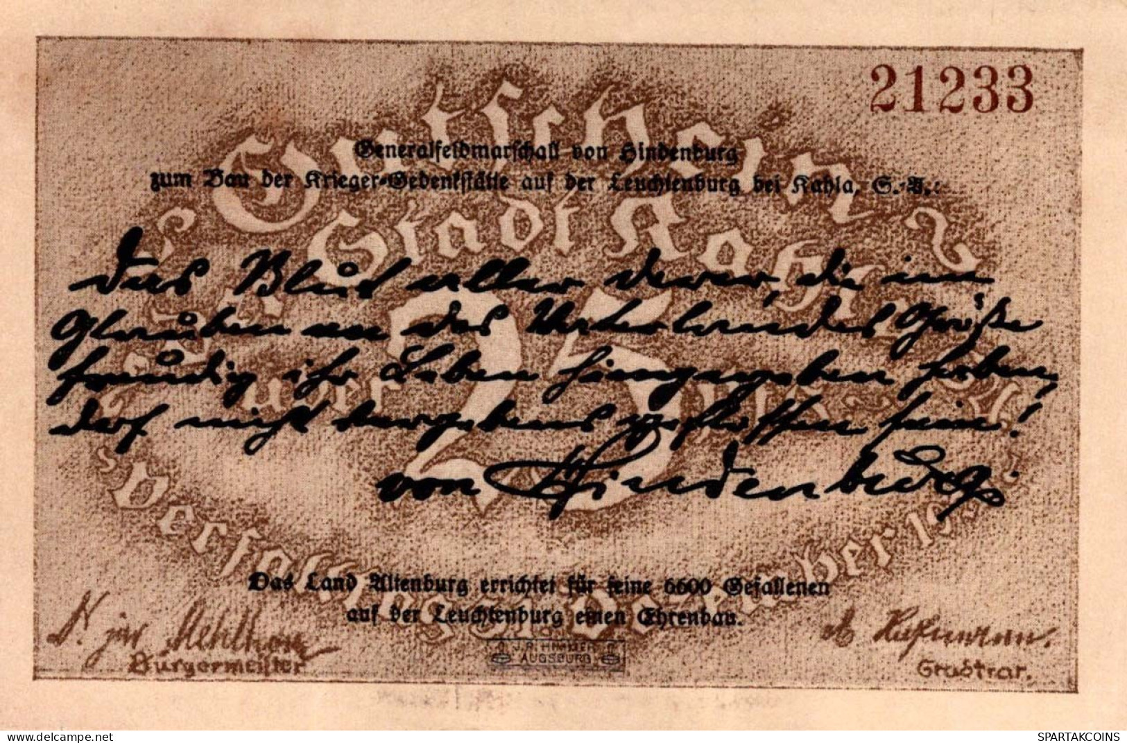 25 PFENNIG Stadt KAHLA Thuringia UNC DEUTSCHLAND Notgeld Banknote #PH233 - [11] Lokale Uitgaven